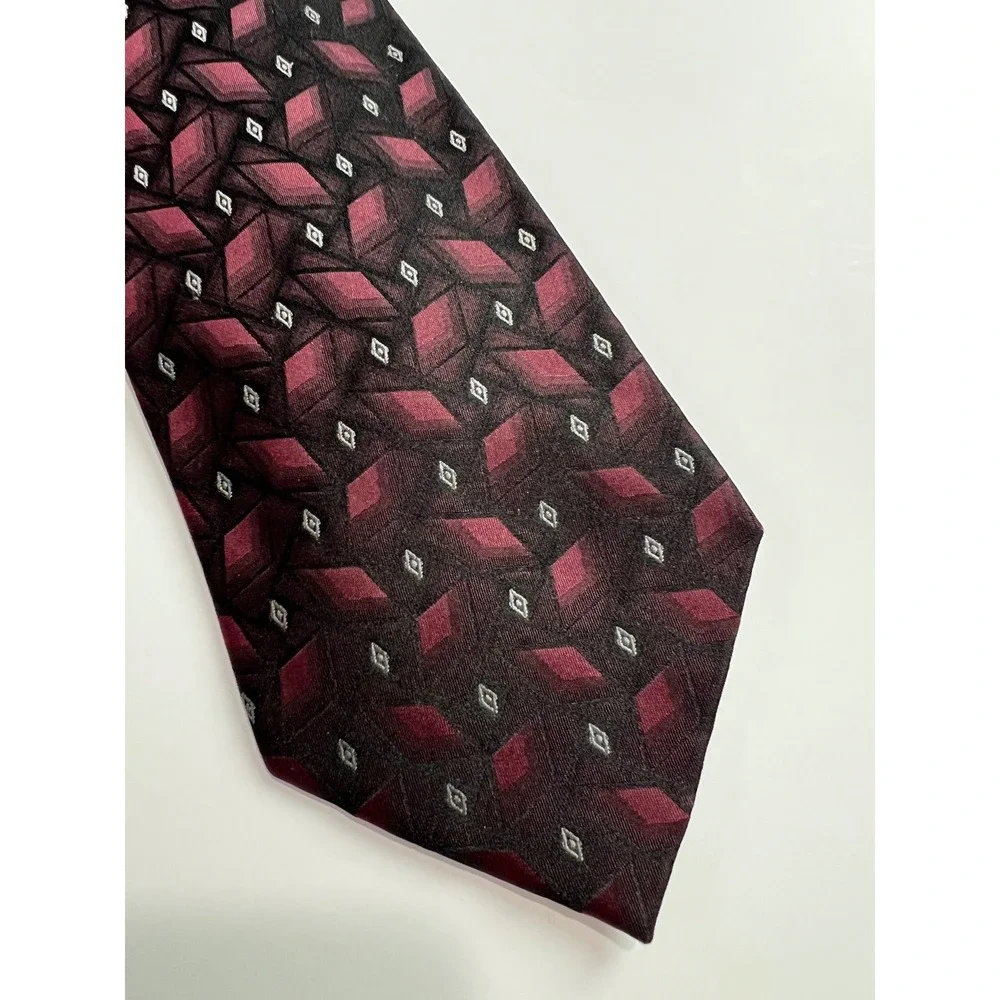 J. Ferrar Necktie‎ Mens OS Burgundy Geometric Silk Blend Formal Business A20